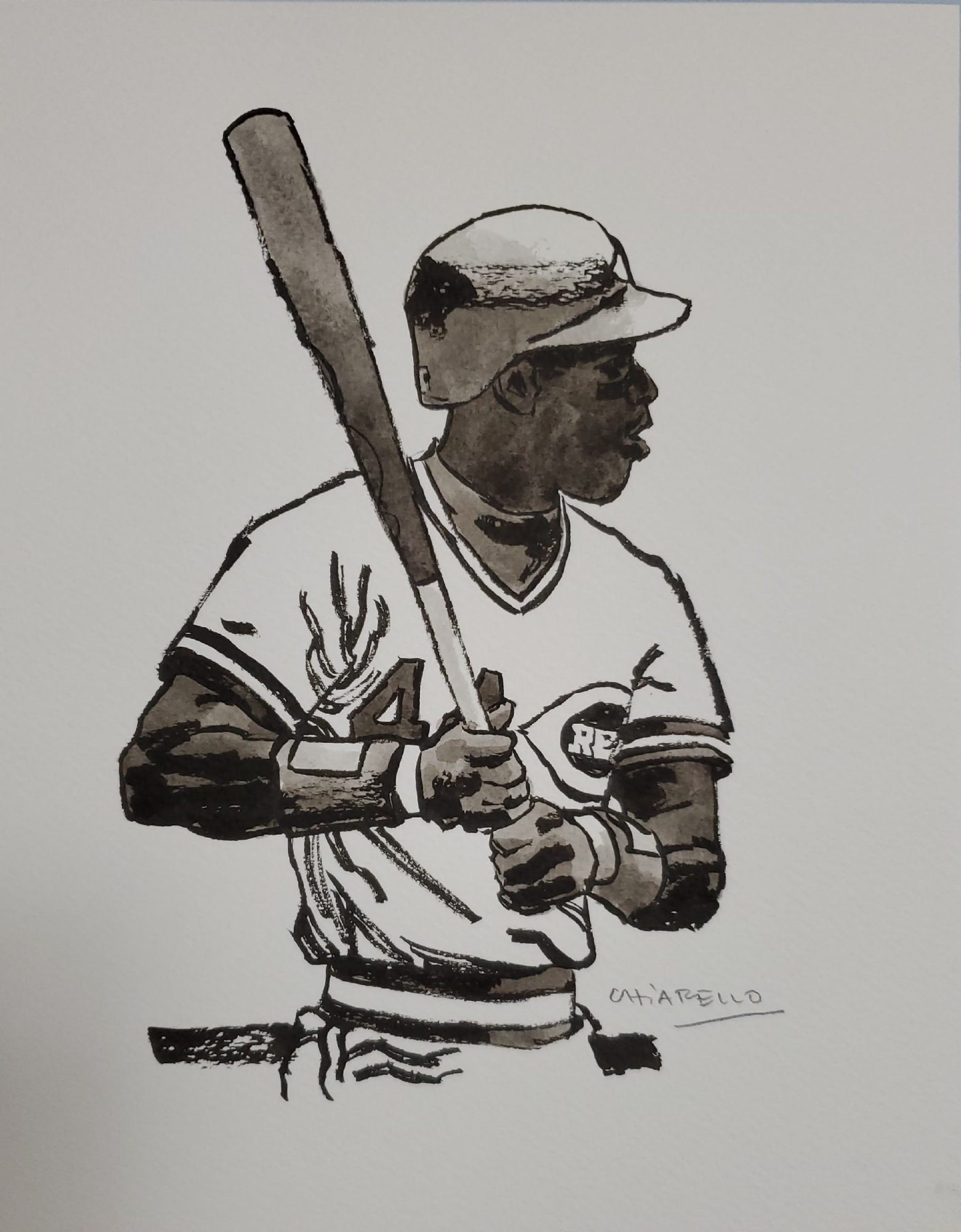Premium Photo  Baseball player with a bat. ink black and white