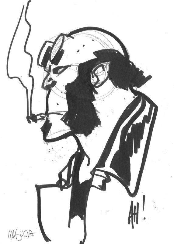 Adam Hughes - Head Sketch: Dark Horse 01 Hellboy with Mike Mignola ...