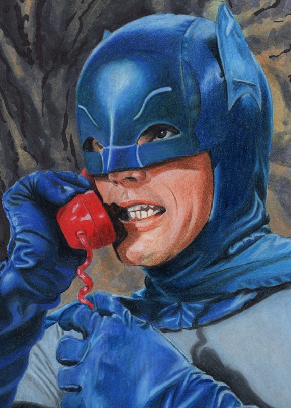 Adam West: 1966 Batman Traditional art over-sized Sketch card, in Bill  Crabb's Licensed and Personal Sketch cards Comic Art Gallery Room