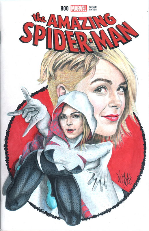 Amazing Spider-man 800 Sketchcover Featuring Kiernan Shipka as SpiderGwen,  in Bill Crabb's Sketch covers Comic Art Gallery Room