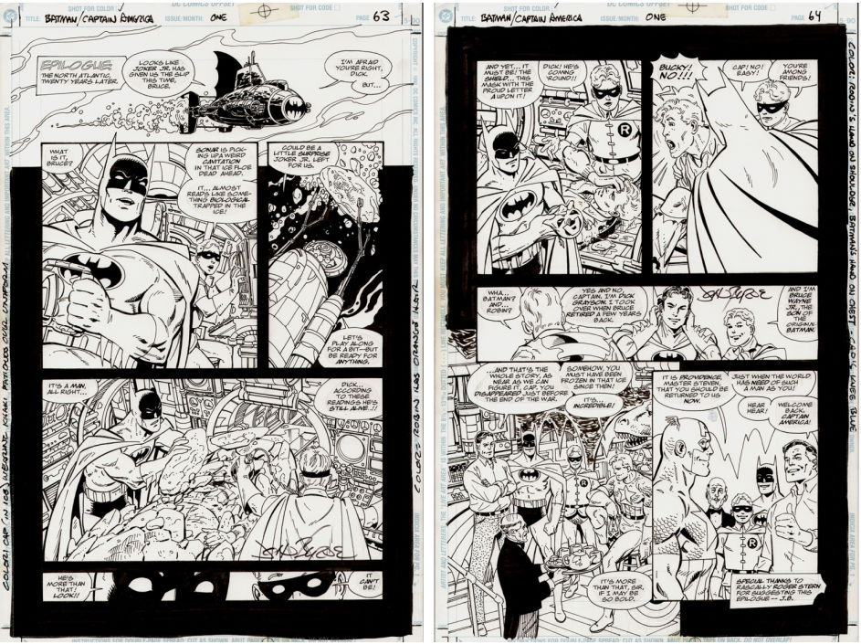 Batman / Captain America One Shot pages 63 & 64 John Byrne (1997) Epilogue  - Cap Rescued from the Ice!, in Rick Verbanas's Captain America Original  Art - Published Comic Art Gallery Room