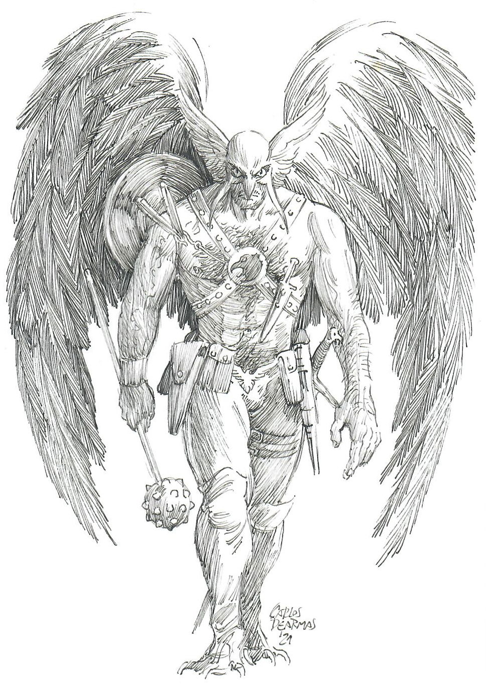 Hawkman by Carlos Dearmas, in Grant Riddle's Riddle Comic Art Gallery Room