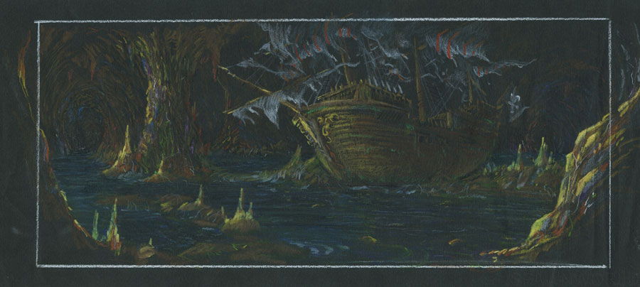 Dave Carson The Goonies Original Concept Drawing Of One Eyed Willy S Pirate Ship In Trent C S Production Artwork Concepts Comic Art Gallery Room