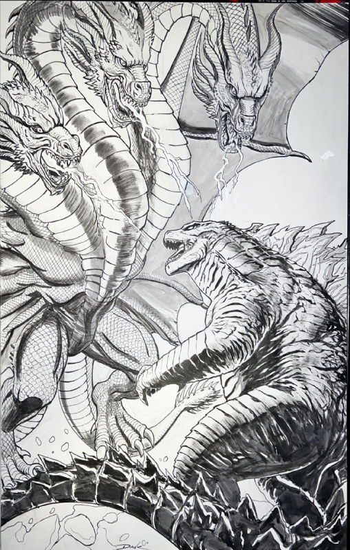 Godzilla vs. Gidorah, in Anthony Rivera's Dan Khanna Comic Art Gallery Room