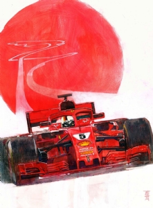 2018 Formula 1 Japanese Grand Prix at Suzuka Official Ferrari Race Poster: Sebastian Vettel, Comic Art