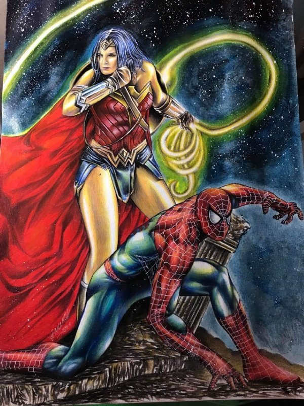 Wonder woman and spider man by Manu Silva 11x17 , in Manu silva 's Gallery  room Comic Art Gallery Room