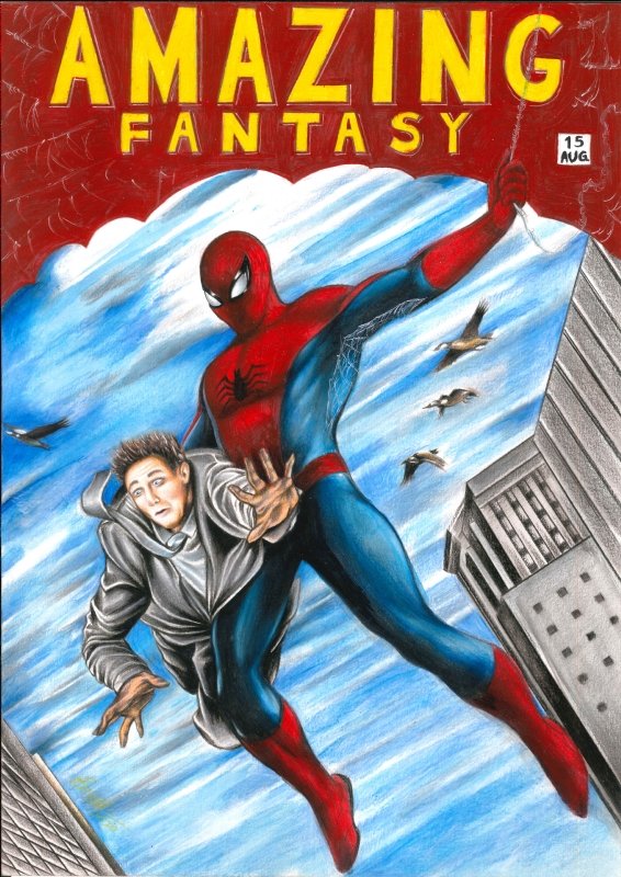 AMAZING FANTASY # 15 COVER RECREATION 1ST SPIDER-MAN ORIGINAL COMIC ART