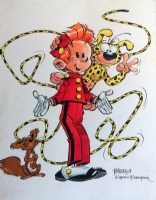 Spirou with pips and Marsupilami by great Btem Comic Art
