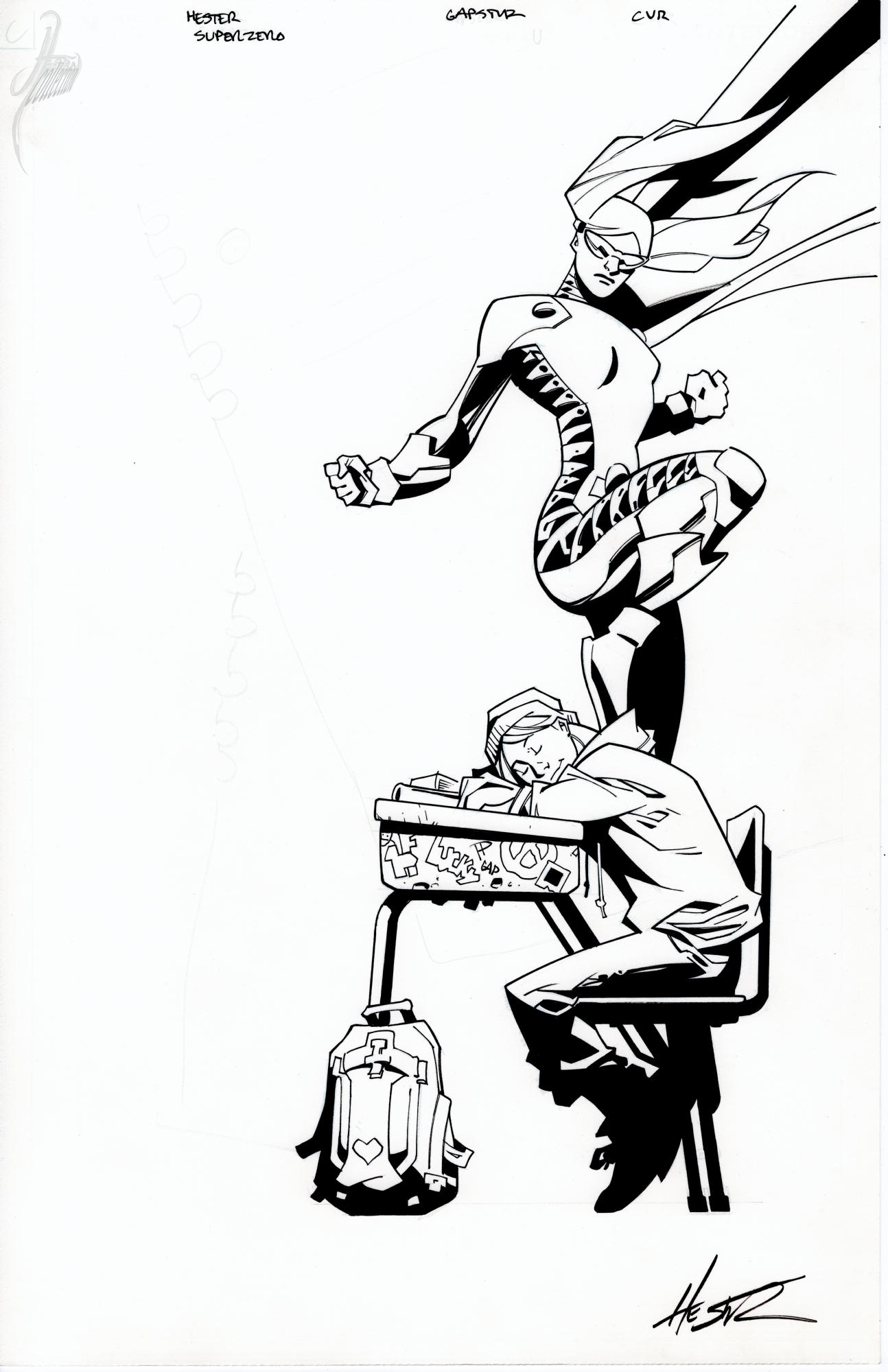 Phil Hester, Superzero issue 1 cover C (pencil+signed+ink by Eric Gapstur) Comic Art