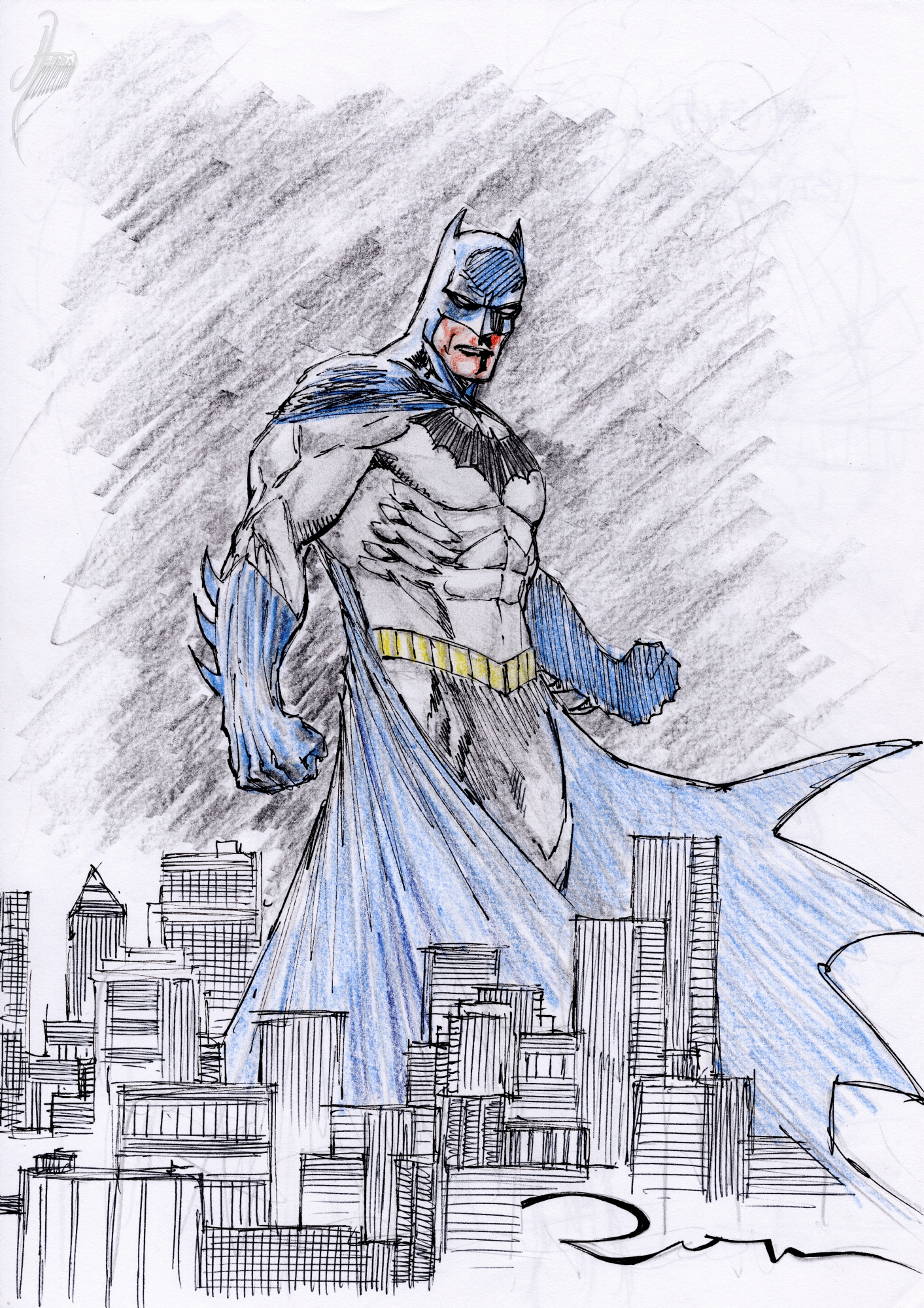 Ron Adrian, Batman sketch (colored pencil unpublished), in Jason Hearn's  Ron Adrian Comic Art Gallery Room