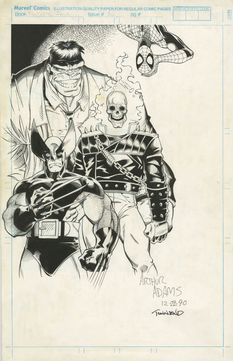 FANTASTIC FOUR ADVERTISEMENT ART ( 1990, ART ADAMS ) SPIDER-MAN, WOLVERINE,  HULK AND GHOST RIDER!, in  Auctions's CLOSED FEATURED AUCTION  HIGHLIGHTS - 05/2015 Comic Art Gallery Room