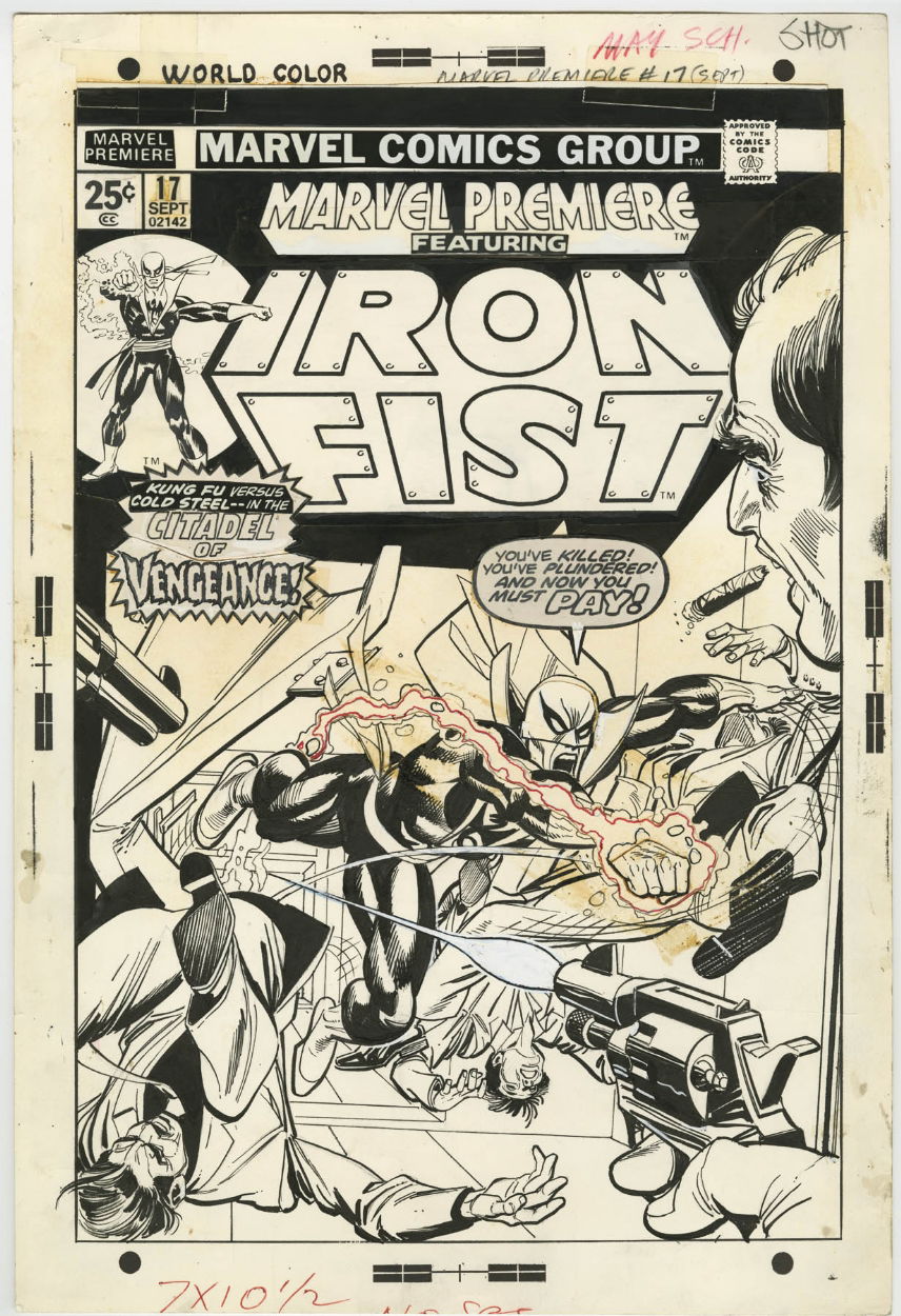 MARVEL PREMIERE #17 COVER ( 1974, 3RD IRON FIST ) GIL KANE AND JOHN ROMITA,  in ComicLINK.Com Auctions's CLOSED FEATURED AUCTION HIGHLIGHTS - 11-12/2015  Comic Art Gallery Room