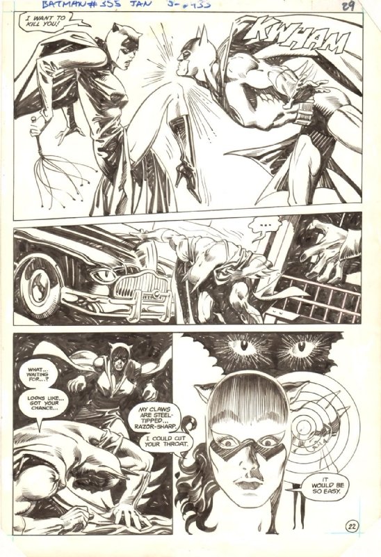 BATMAN #355 PAGE ( 1982, DON NEWTON ) BATMAN VS. CATWOMAN BATTLE PAGE, in   Auctions's CLOSED FEATURED AUCTION HIGHLIGHTS - 08/2016 Comic  Art Gallery Room