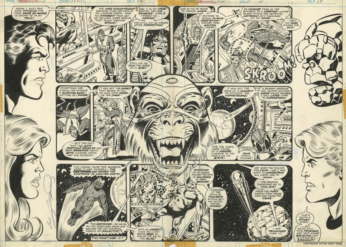 FANTASTIC FOUR #172 PAGE 16 &amp; 17 DOUBLE PAGE SPLASH ( 1976, GEORGE PEREZ )  JOE SINNOTT INKS, in Original Art Auctions and Exchange: ComicLINK.com&#39;s  CLOSED FEATURED AUCTION HIGHLIGHTS - 08/2016 Comic Art Gallery Room