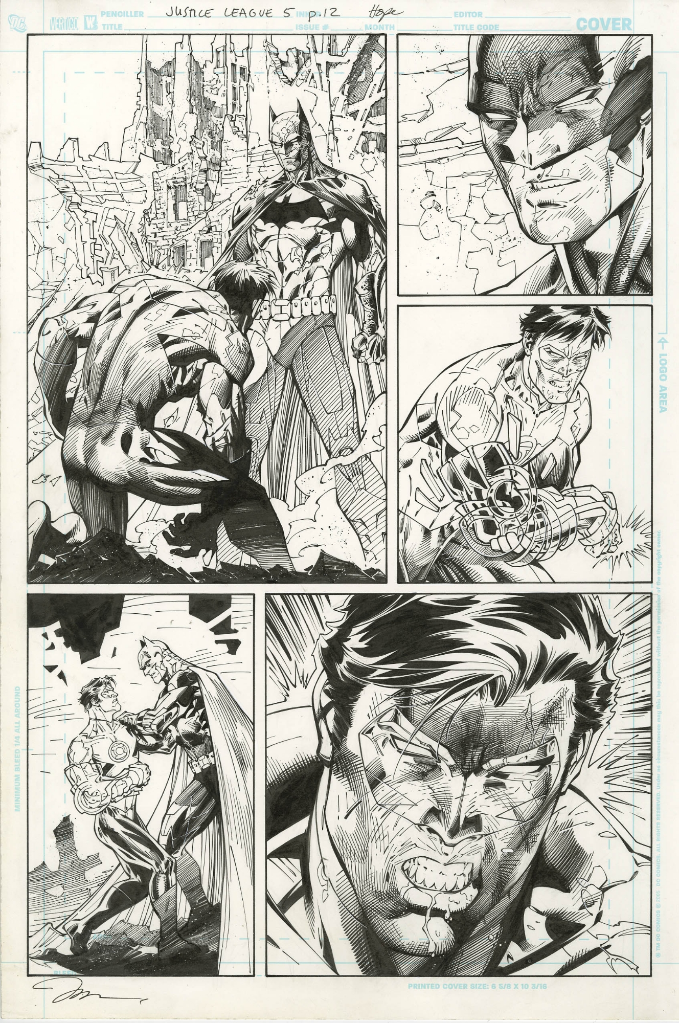 JUSTICE LEAGUE #5 PAGE ( 2012, JIM LEE ) EARLY NEW 52 PAGE FEATURING BATMAN  AND GREEN LANTERN, in  Auctions's CLOSED FEATURED AUCTION  HIGHLIGHTS - 08/2017 Comic Art Gallery Room