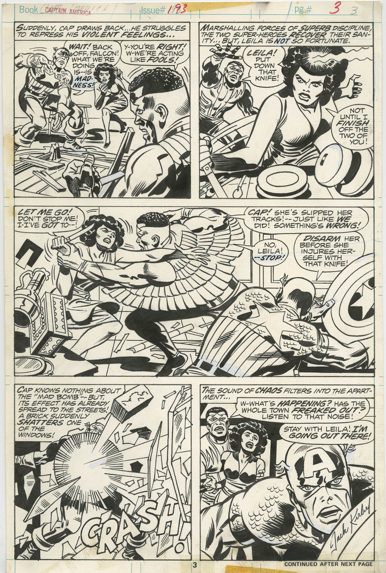 CAPTAIN AMERICA #193 PAGE (1976, JACK KIRBY ) CAP & THE FALCON BATTLE PAGE  FROM KIRBY'S HISTORIC RETURN TO MARVEL, in  Auctions's CLOSED  FEATURED AUCTION HIGHLIGHTS - 11-12/2017 Comic Art Gallery Room
