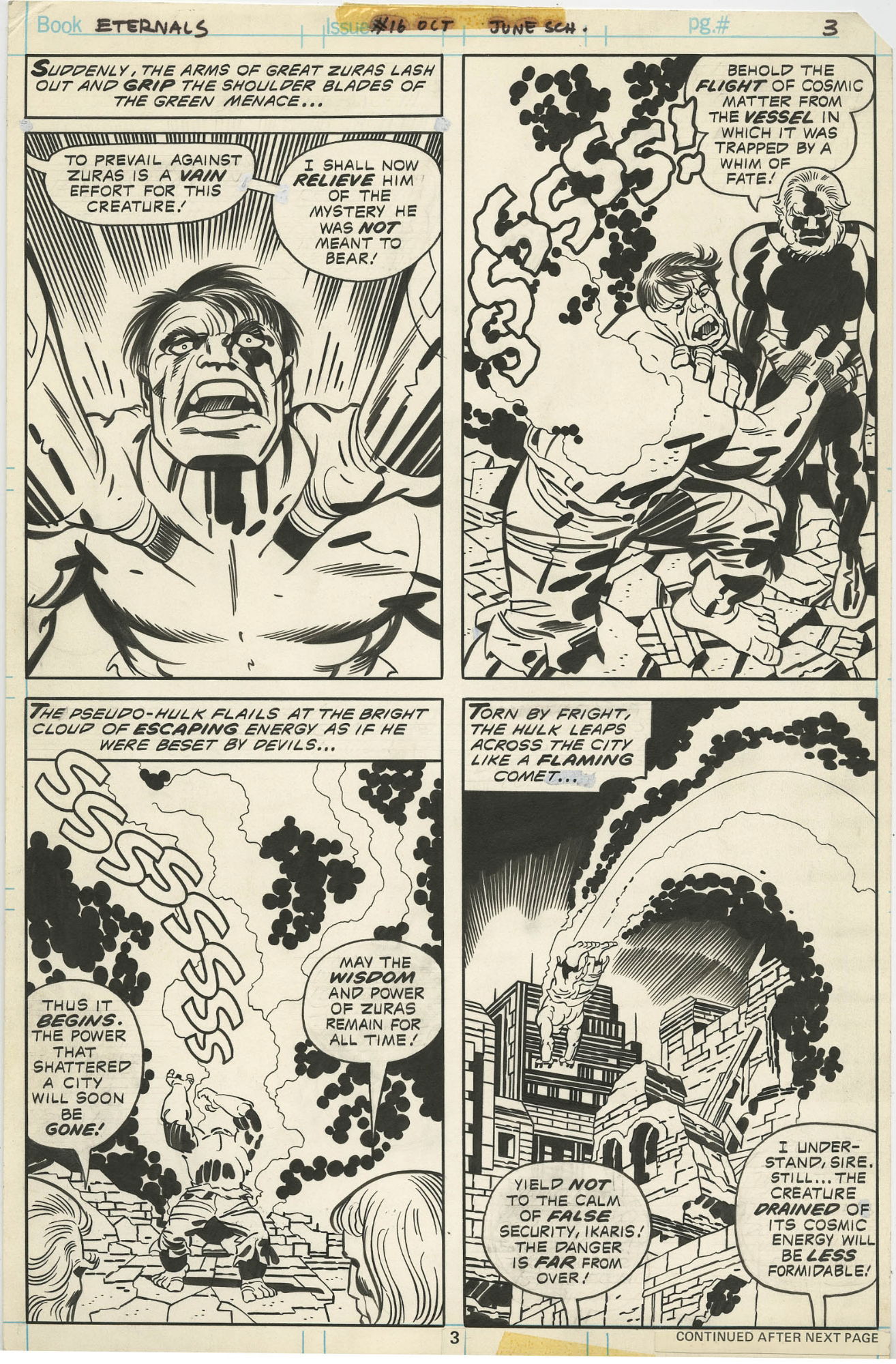 THE ETERNALS #16 PAGE ( 1977, JACK KIRBY ) THE KING RETURNS TO HIS  CO-CREATION, THE HULK, in  Auctions's CLOSED FEATURED AUCTION  HIGHLIGHTS - 11-12/2017 Comic Art Gallery Room