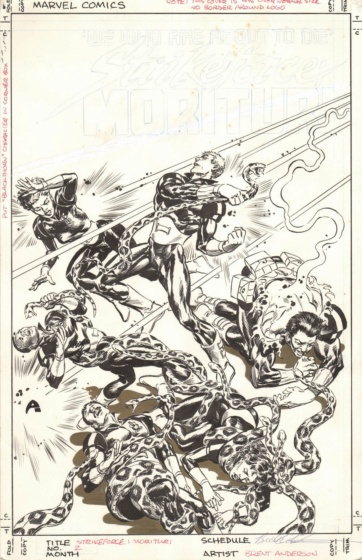 STRIKEFORCE: MORITURI #2 COVER ( 1987, BRENT ANDERSON ) EARLY COVER FROM  CULT-FAVORITE MARVEL SERIES, in ComicLINK.Com Auctions's CLOSED FEATURED  AUCTION HIGHLIGHTS - 082018 Comic Art Gallery Room