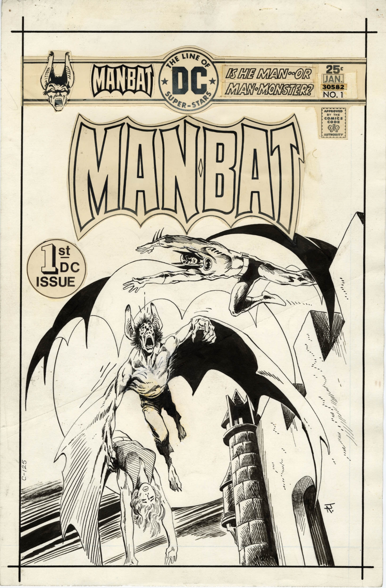 MAN-BAT #1 COVER ( 1975, JIM APARO ) MAN-BAT PURSUED BY BATMAN, in   Auctions's CLOSED FEATURED AUCTION HIGHLIGHTS - 05/2019 Comic  Art Gallery Room