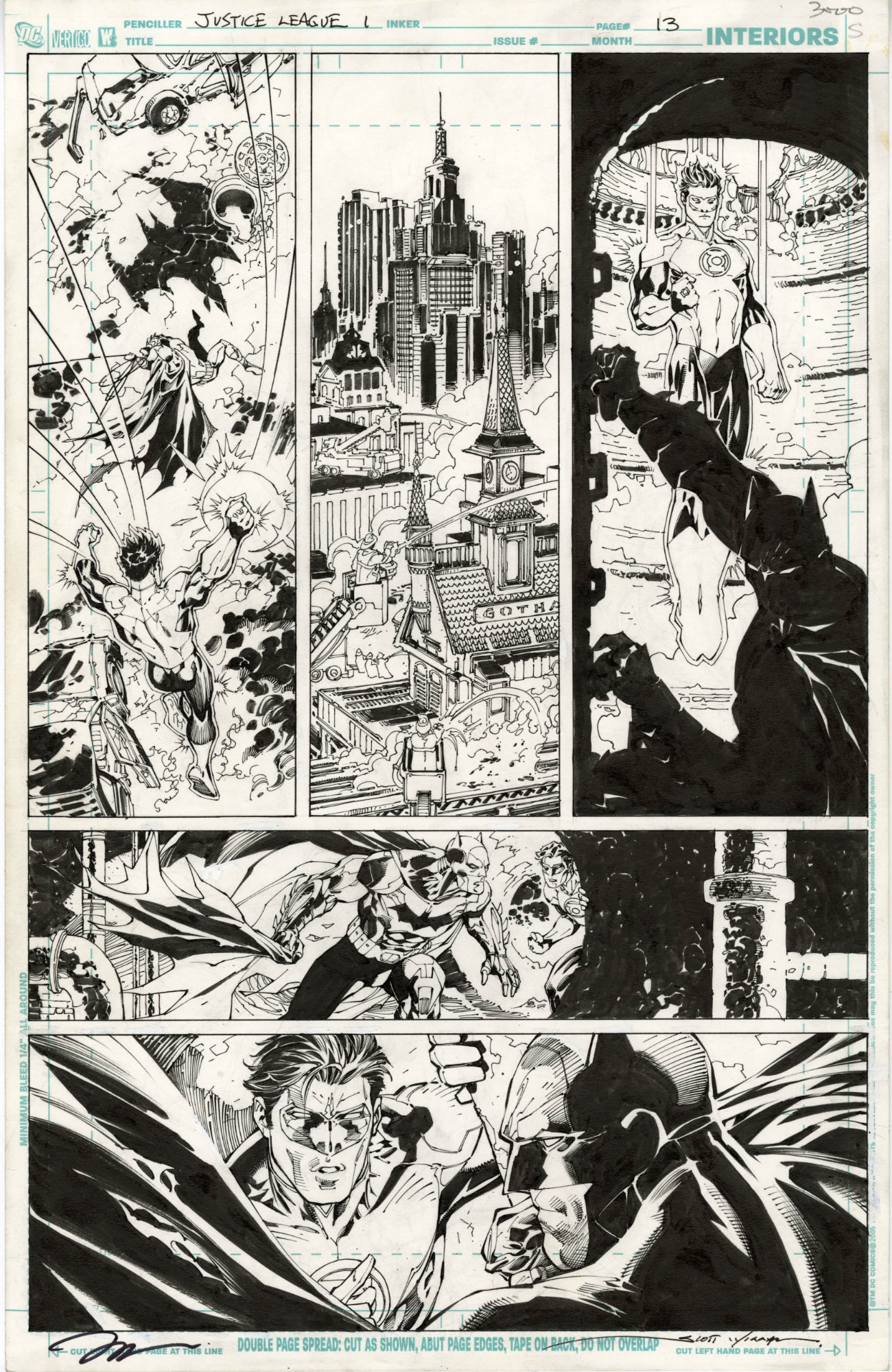 JUSTICE LEAGUE #1 PAGE ( 2011, JIM LEE ) BATMAN AND GREEN LANTERN FROM THE  KEY LAUNCH OF THE NEW 52; SCOTT WILLIAMS INKS, in ComicLINK.Com Auctions's  CLOSED FEATURED AUCTION HIGHLIGHTS - 02/2020 Comic Art Gallery Room