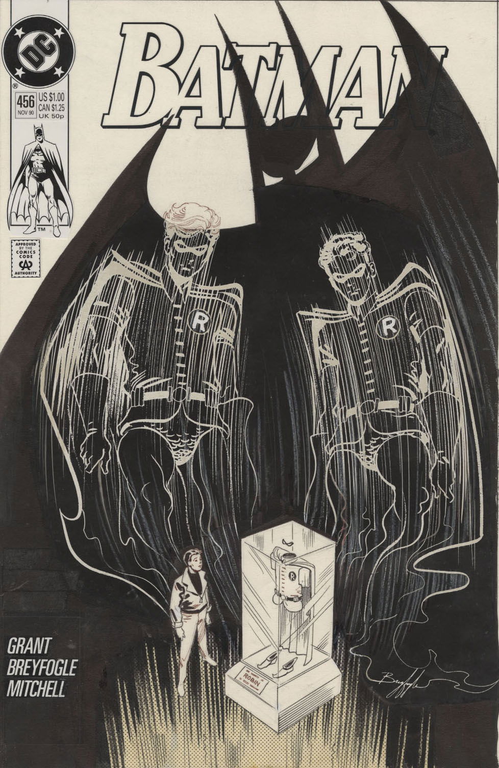 NORM BREYFOGLE BATMAN #456 COVER (1990, New Robin Tim Drake is haunted by  former Robins), in  Auctions's CLOSED FEATURED AUCTION  HIGHLIGHTS - 05/2020 Comic Art Gallery Room