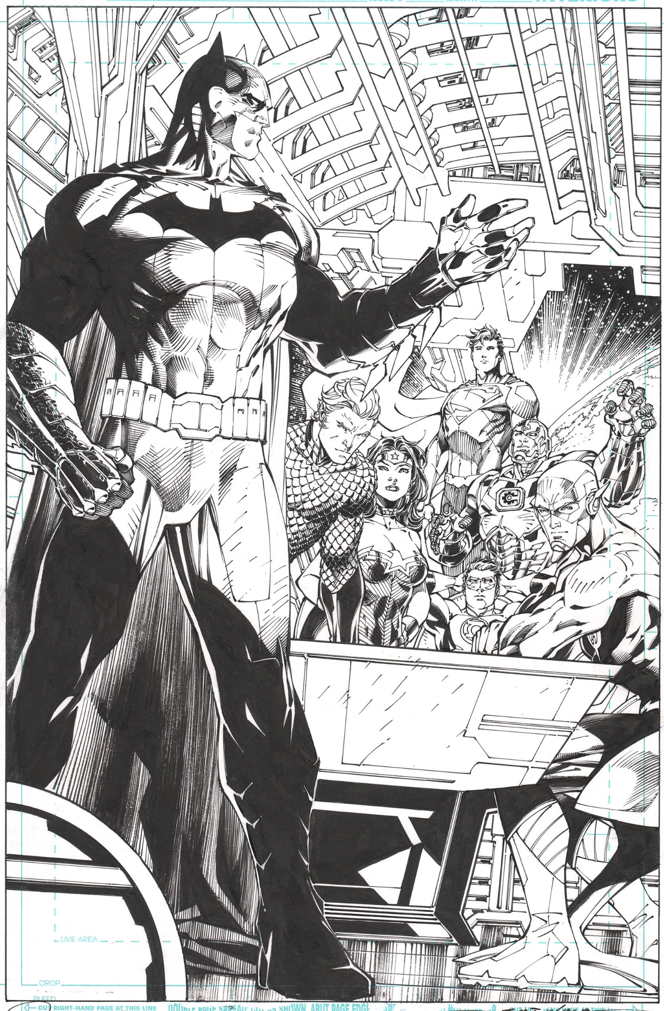 JIM LEE & SCOTT WILLIAMS JUSTICE LEAGUE #10 PAGE 8 SPLASH (LARGE BATMAN  IMAGE & TEAM SHOT!), in ComicLINK.Com Auctions's CLOSED FOCUSED AUCTION  HIGHLIGHTS - 1/2023 Comic Art Gallery Room