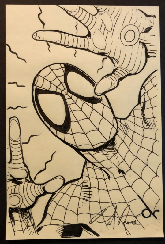 Spider-man Sketch on 4x6 inch Post-it Note by David Ross, in Jeff Chiba  Stearns's Original Comic Pages owned by Jeff Chiba Stearns Comic Art  Gallery Room