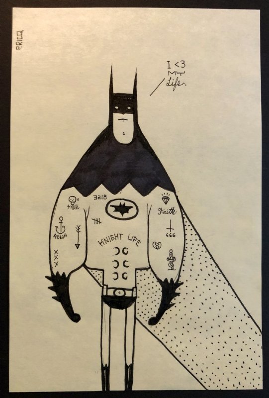 Batman Sketch on 4x6 inch Post-it Note by Peter Ricq, in Jeff