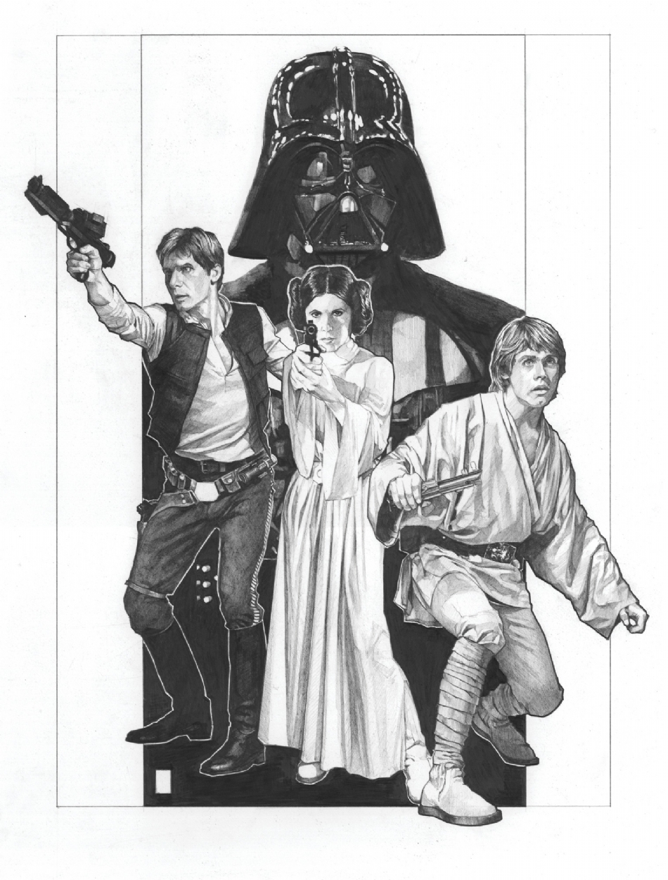Star Wars Darth Vader Leia Luke Han Solo C3PO Art Print Movie Poster 24X36 Repro 