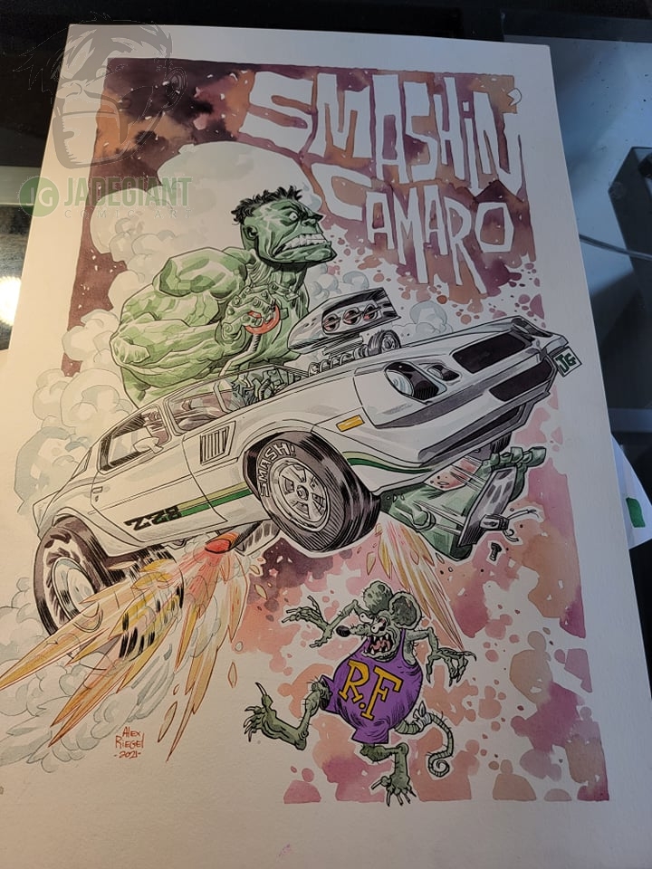 Alex Riegel Smashin' Camaro Hulk Comic Art