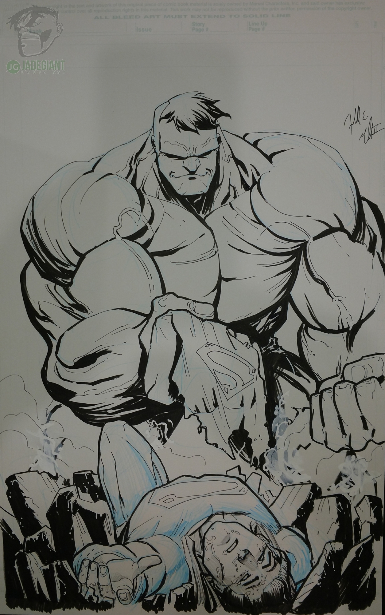 Hulk vs Superman commission by Freddie Williams Comic Art