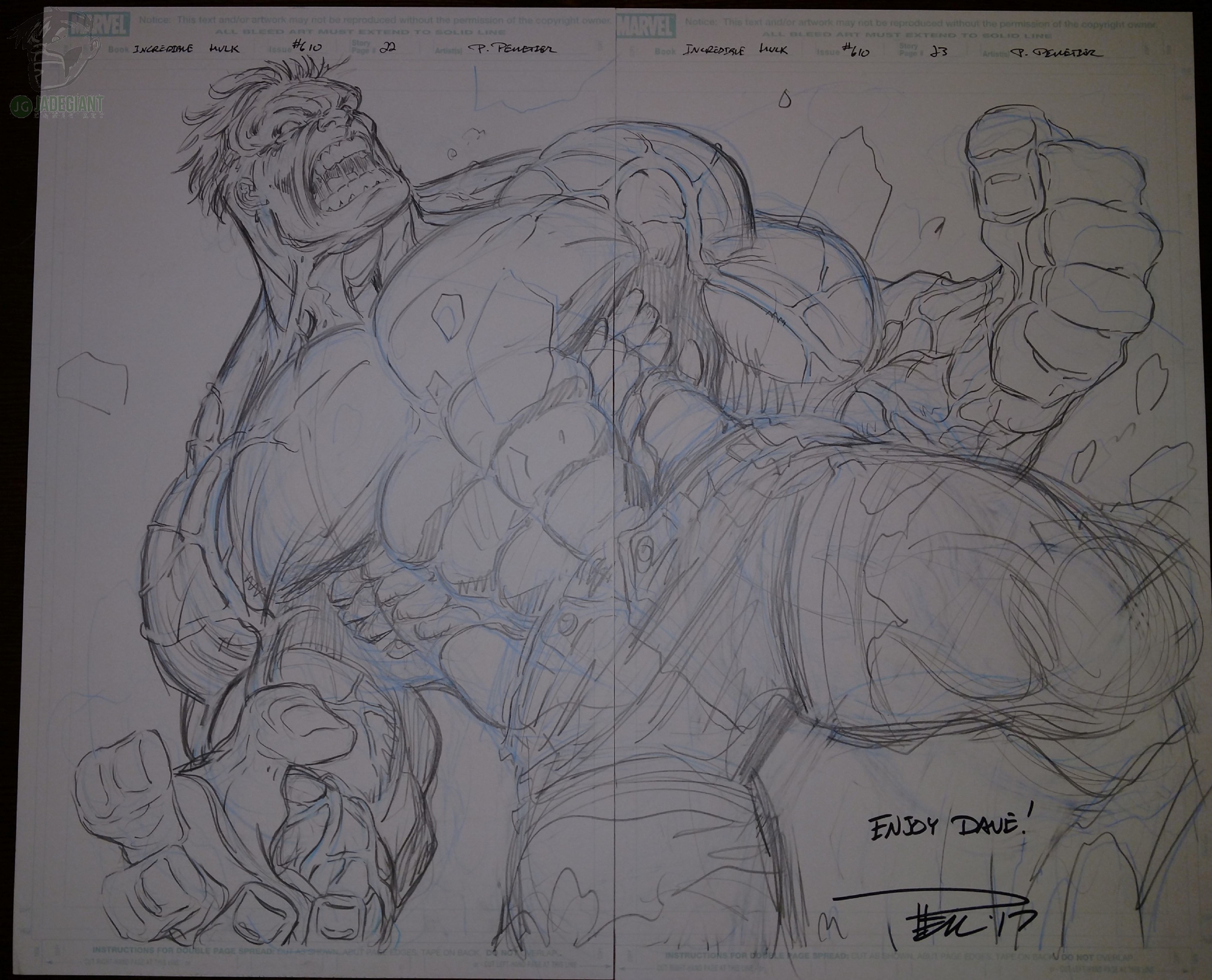 Hulk DPS from 610 pages 22 and 23  by Paul Pelletier unpublished Comic Art