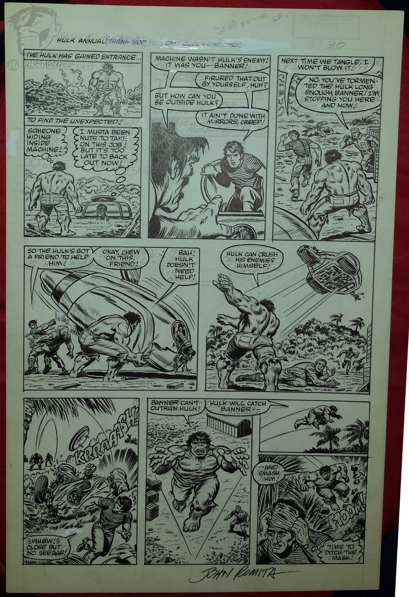 Unpublished Hulk annual page 30 by Larry Lieber and John Romita Sr - the Abel Brigade issue! Comic Art