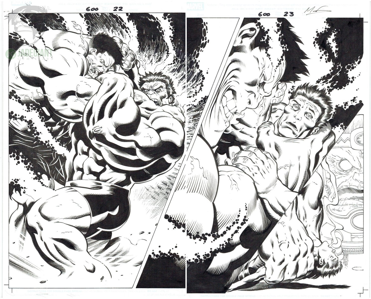 2009 Incredible Hulk 600 pages 22 and 23 DPS by Ed McGuinness and Mark Farmer Comic Art