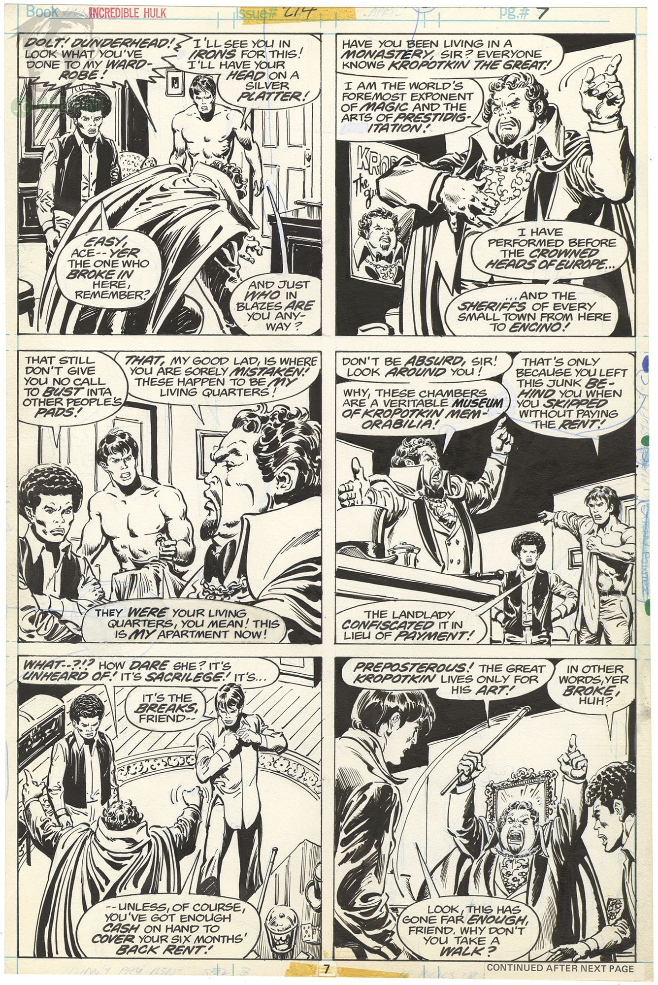 1977 Incredible Hulk 214 page 7 featuring Kropotkin the Great by Sal Buscema and Ernie Chan Comic Art