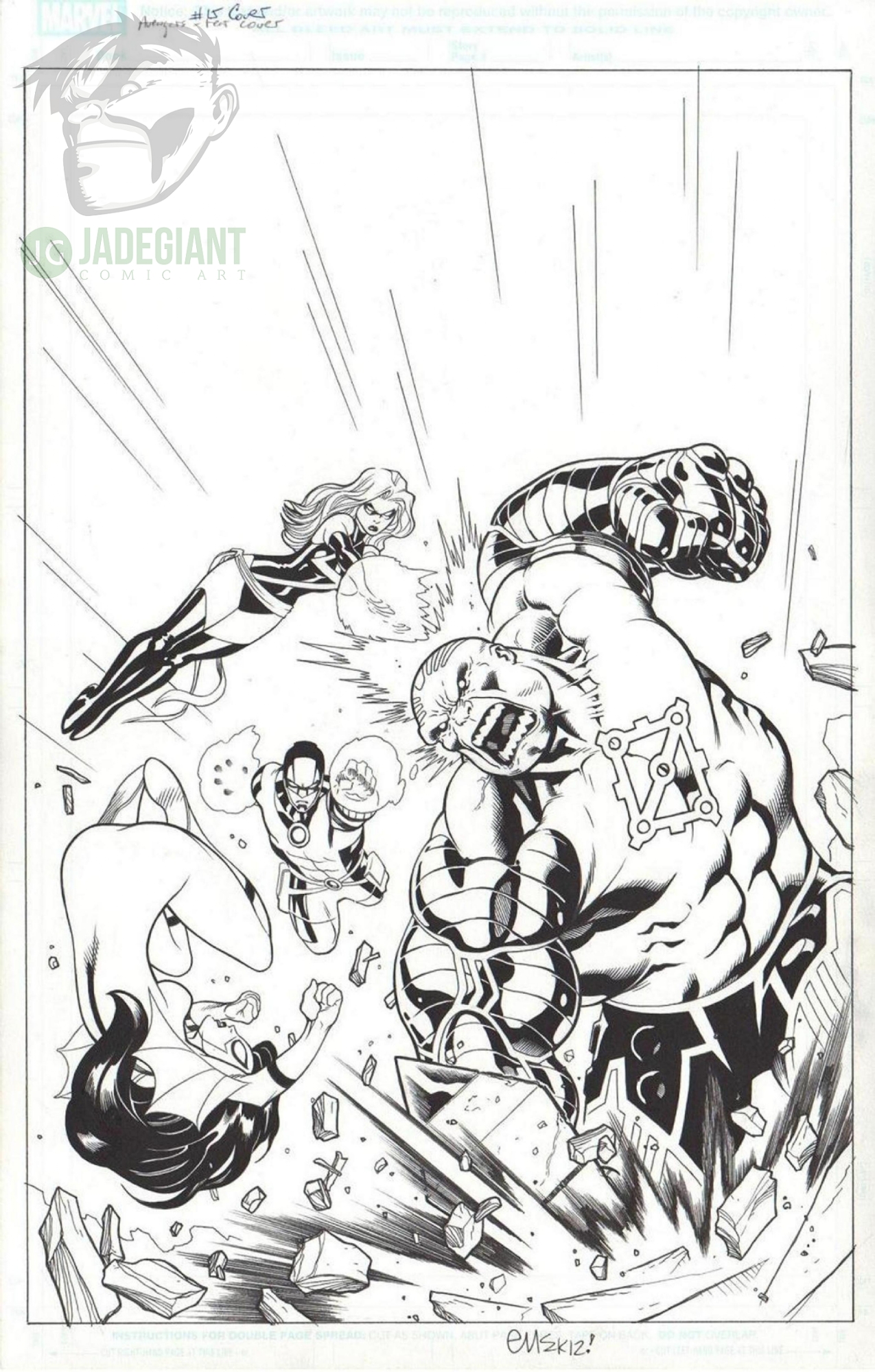 2011 Avengers Vol 4  issue 15 Fear Itself by Ed McGuinness with Hulk, Spider-Woman, Ms. Marvel, and the Protector Comic Art