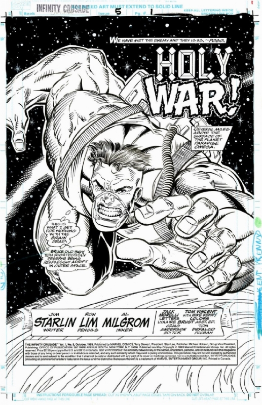1993 The Infinity Crusade featuring Hulk issue 5 page 1 by Ron Lim and Al Milgrom Comic Art