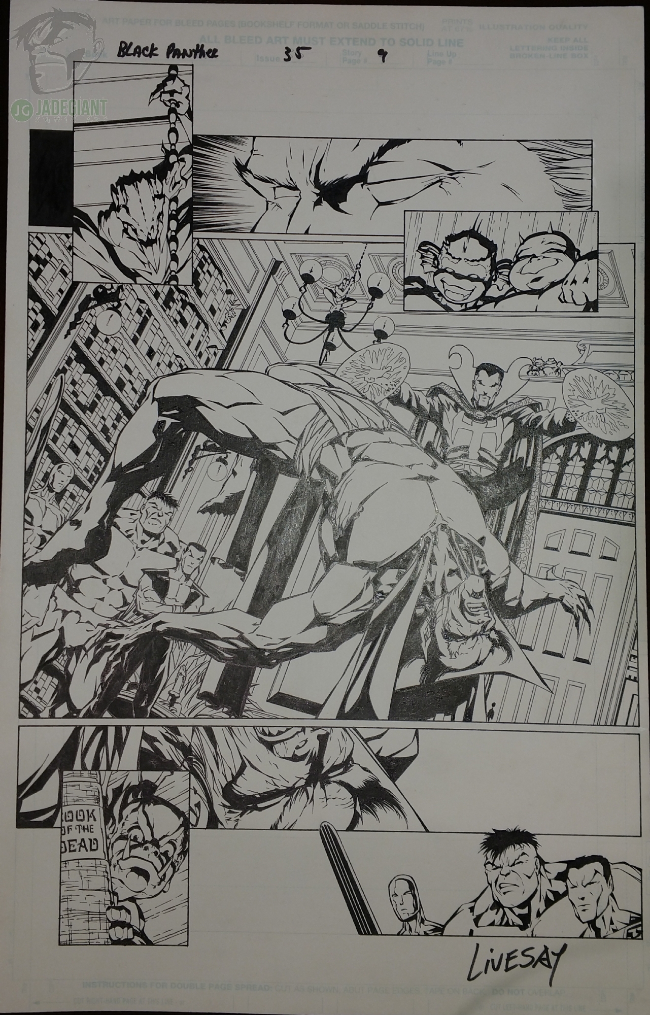 2001 Black Panther issue 35 page 9 with the Hulk and Defenders Comic Art