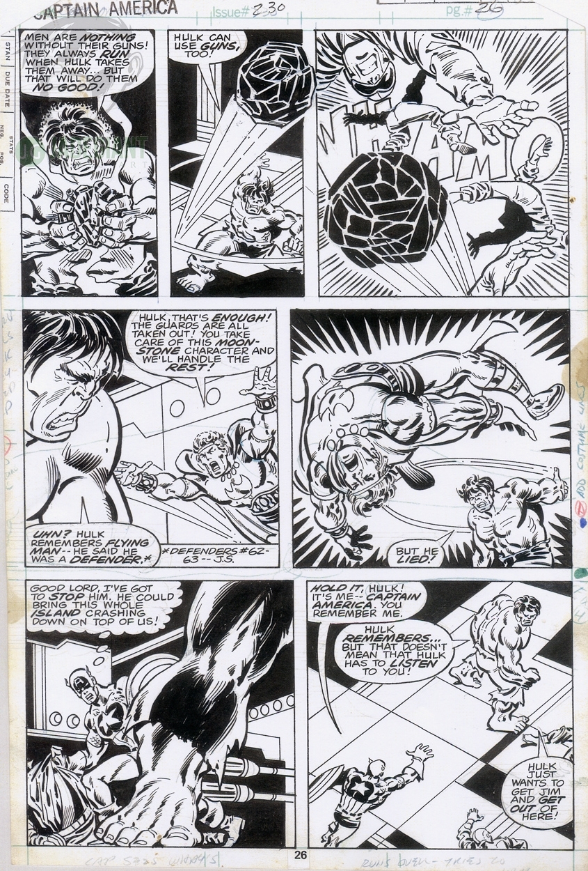 1978 Captain America 230 page 26 Hulk vs Captain America and Quasar by Sal Buscema Comic Art