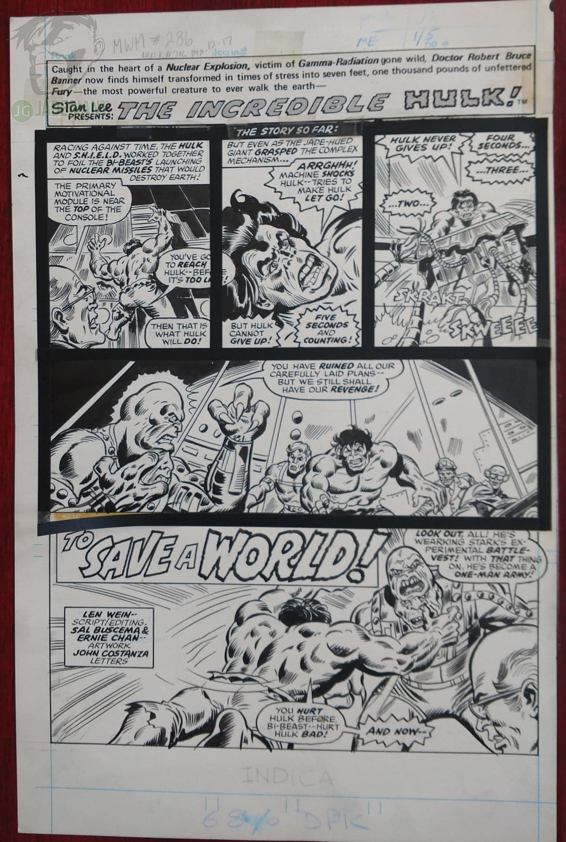 Hulk 216 Mighty World of Marvel 286 UK by Jeff Aclin Comic Art