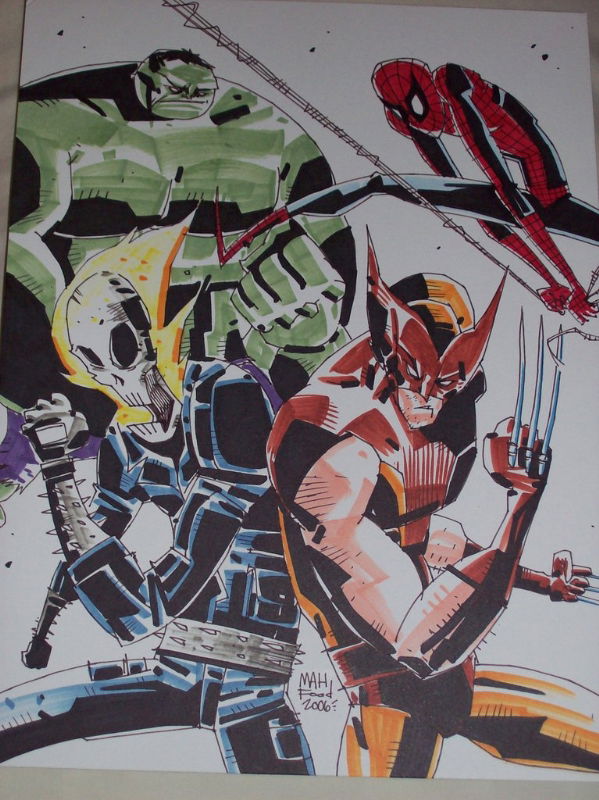 Hulk, Spider-Man, Ghost Rider and Wolverine by Jim Mahfood, in Jason H's  Jim Mahfood Comic Art Gallery Room