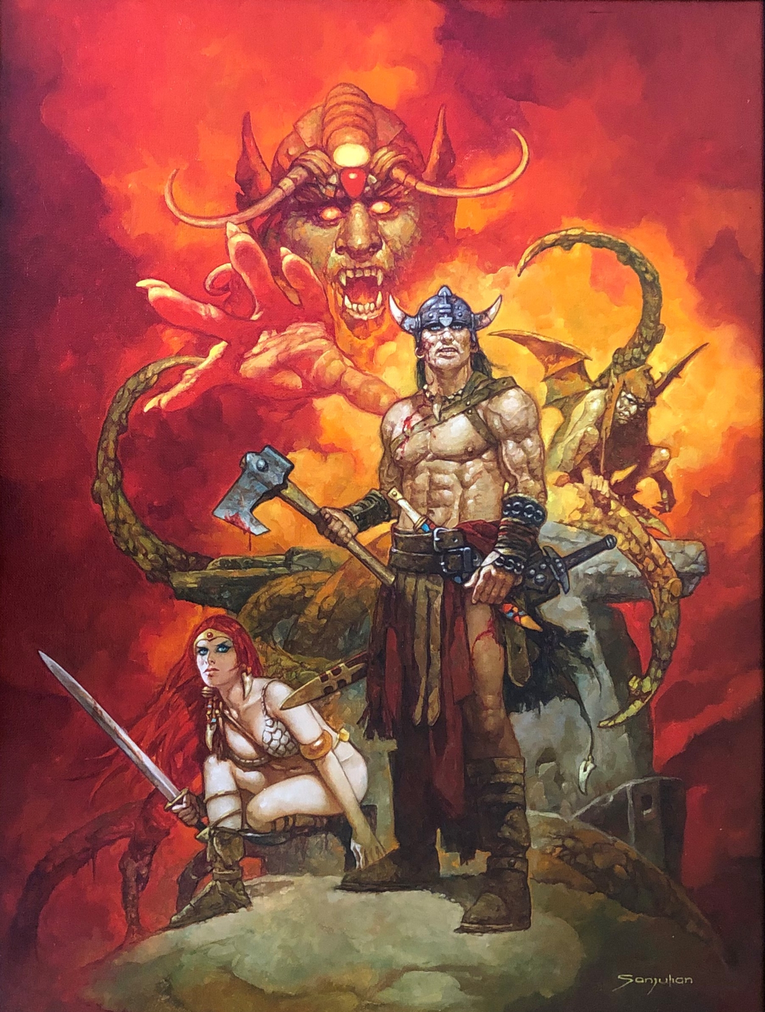 Smøre nedbryder Tredje Conan and Red Sonja, in Steven Filosa's Paintings Comic Art Gallery Room