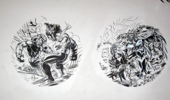 Original AoA Pog art: Wolverine vs Cyclops and X-Man vs Apocalypse Comic Art