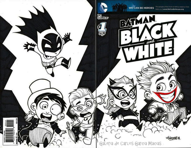 Batman and enemies Babies blank cover by René Córdova, in Carlos Garcia  Macias's Cordova, Rene: Blank Covers Comic Art Gallery Room