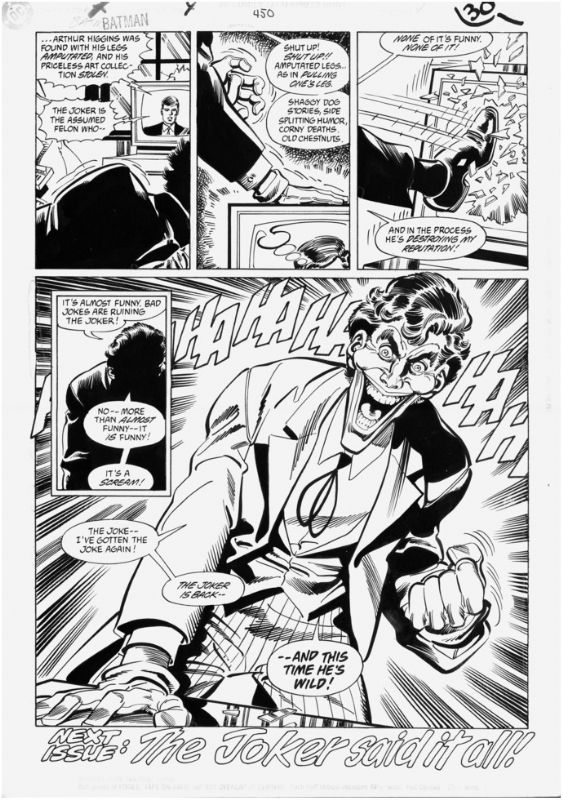 Batman #450 page 22 Splash page! Return of the Joker!, in Nick F's Batman # 450 COMPLETE story by Jim Aparo & Mike DeCarlo Comic Art Gallery Room