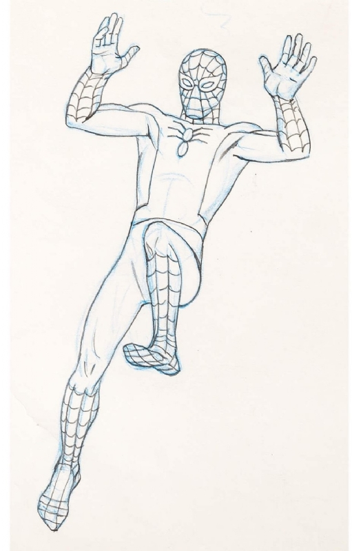 Spider-man 1967 cartoon drawing leaping, in Bob's Art's Bob's Art Comic Art  Gallery Room