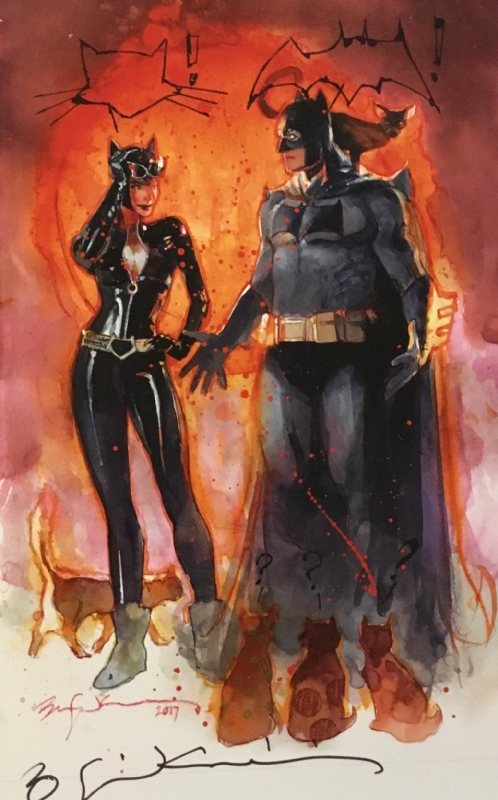 Batman and Catwoman Watercolor Painting Print Super Hero Wall Decor Art 