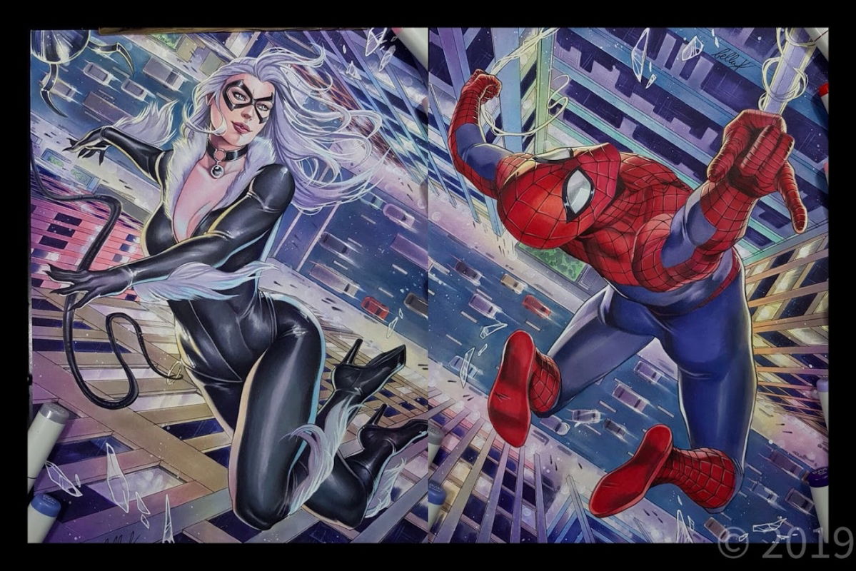 Black Cat + Spider Man Commission, in PK SHAH's Personal Collection Comic  Art Gallery Room