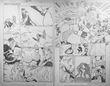 Red Sonja #40 spread: Stabbing with rage. Comic Art