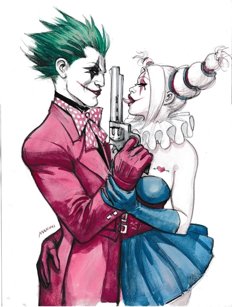 Joker and Harley from Dark Prince charming sketch by Enrico Marini, in  Yuang Lee's Commissions and Pin-ups Collection Comic Art Gallery Room